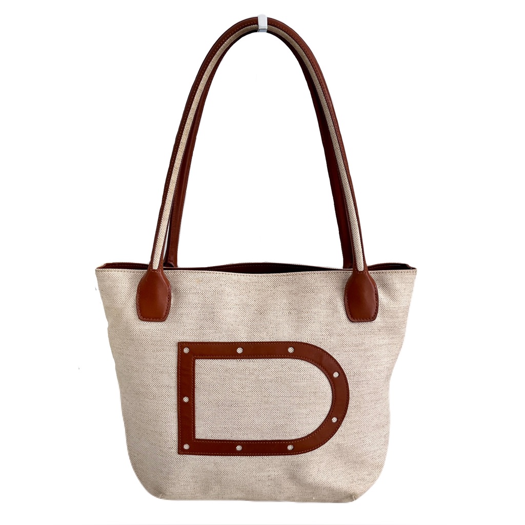 Delvaux Beige Canvas ‘Toile Charleston’ With Brown Leather Trim Tote Bag
